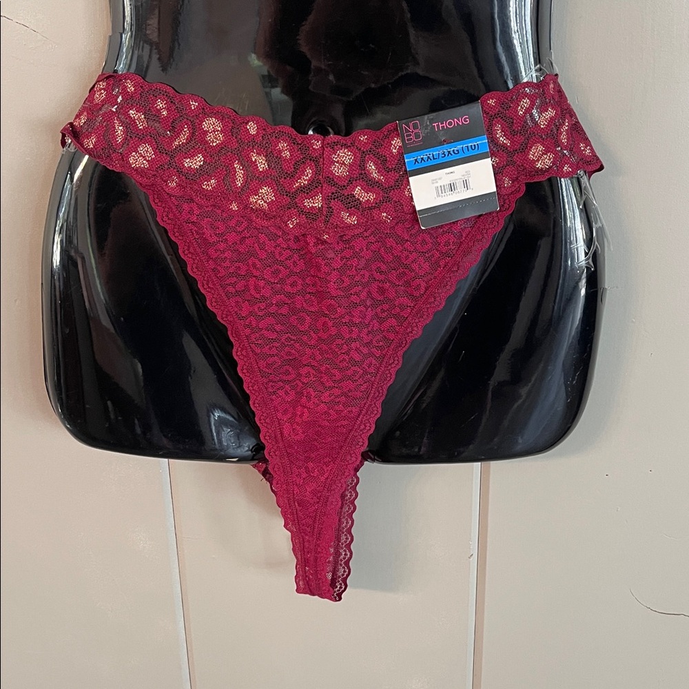 NWT No Boundaries Thong Panty Maroon Lace Gold Festival Romantic Fantasy Sissy